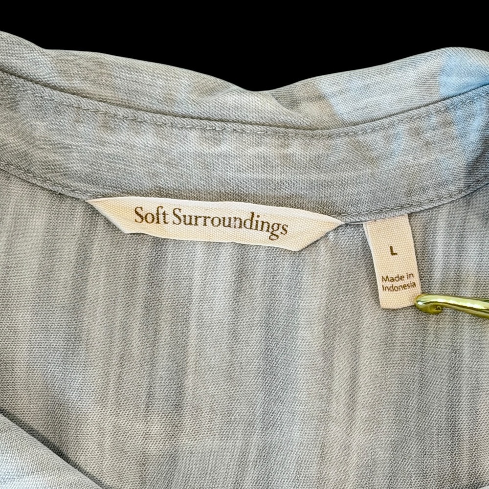 Soft Surroundings Je Veux Tencel Tunic Shirt L Gray Button Up Soft Lagenlook - Picture 4 of 5